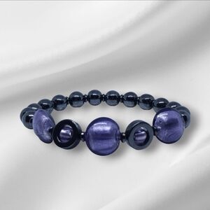 Flat Round Purple Foiled Glass Beaded Bracelet